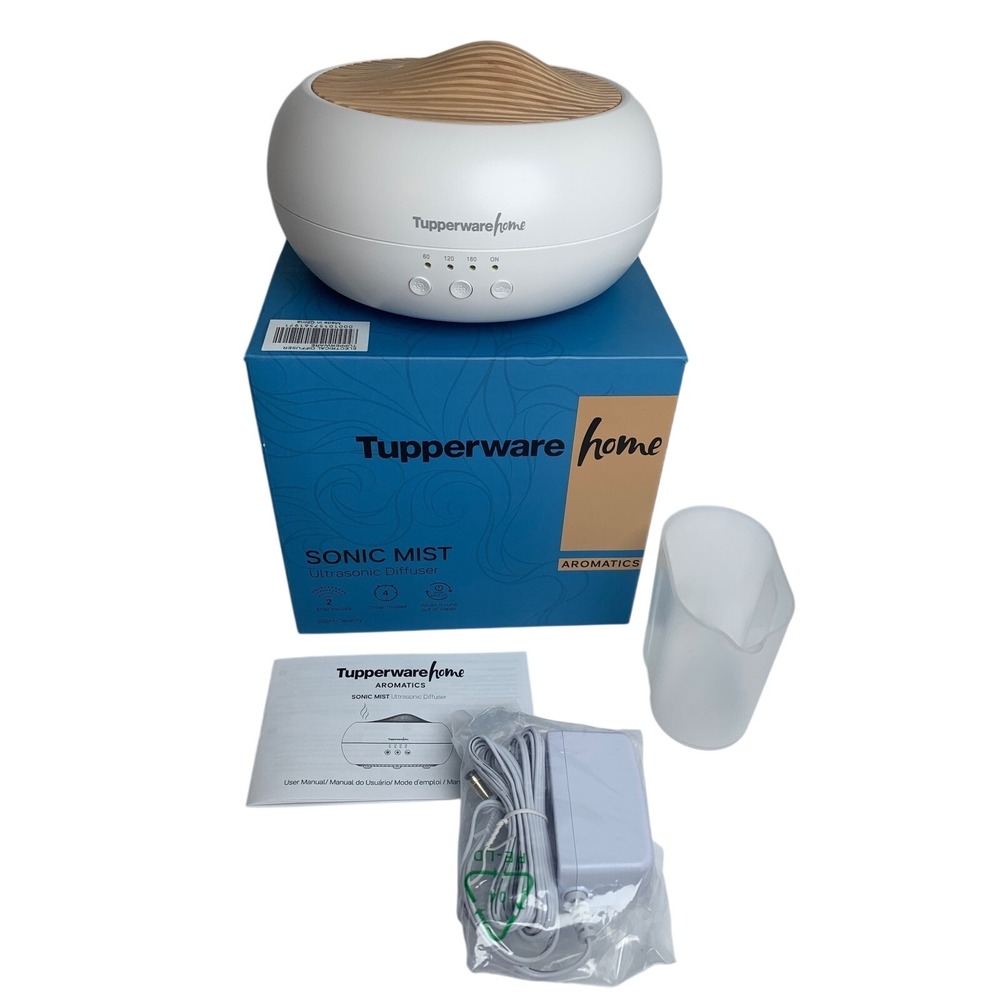 Tupperware Home Sonic Mist Ultrasonic Diffuser Aromatics 250ml White Wood Grain